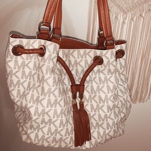 Michael kors cream and tan monogram purse